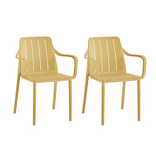 VORTIVO Gartenstühle 2er Set stapelbar - Hochwertige Outdoor-Stühle in Gelb, wetterfest, UV-beständâ€¦ – Miniatur