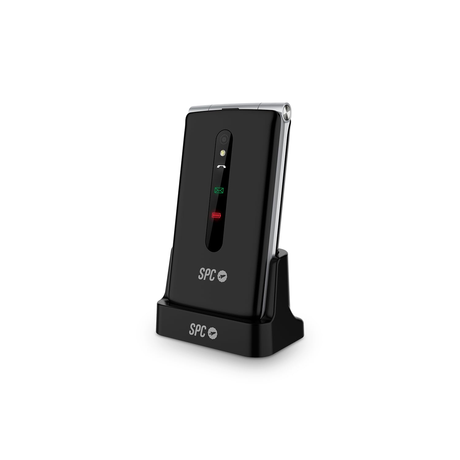 SPC Prince 4G – Teléfono móvil de Tapa para Mayores, con Teclas Grandes y fácil de Usar, botón SOS, configuración remota, Base de Carga, USB-C, 2 memorias directas, sin Cargador - Negro