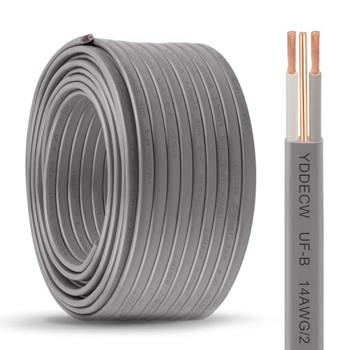 YDDECW 14/2 UF-B Wire - 100FT 100% Pure Copper 14AWG 2 Connector Direct Burial Electrical Cable 14 Gauge for Underground Feeder Wet or Corrosive Locations Indoor & Outdoor etc