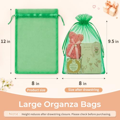 Image of Crweety 50PCS Organza Bags 8x12 Gift Bags Large, Green Mesh Drawstring Bags Goodie Pouches for Jewelry Candy Sachet Fruit Protection, Party Favor Bag for Birthday Graduation Baby Bridal Shower Wedding