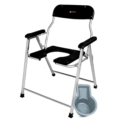 Image of ARCATRON by Frido | Foldable Anti-Slip Shower Commode Chair for Toilet with Stainless Steel Frame, Sturdy, 120Kg Capacity, Suitable for Elderly, Pregnant Women, Made in India. (Wide - 23 Inches)