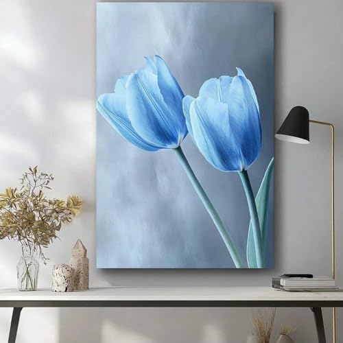 Toile florale bleue 60x80cm avec cadre affiche botanique TONGYINLI