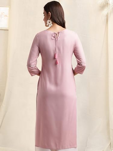 Image of MIRCHI FASHION Women's Straight Fit Rayon Sequins Embroidered and Polka Dots Printed Kurti Only