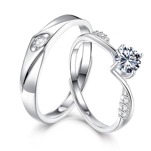 Bague ajustable pour femme en argent sterling avec solitaire rond brillant