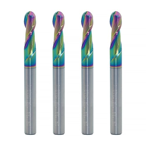 1/4" DLC Coated 2-Flute Carbide Ball Nose End Mill, 4Pcs