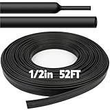 52 Ft Heat Shrink Tubing Roll, 1/2 Inch 3:1 Ratio Adhesive Lined, Waterproof Marine Grade Heat Shrink Tubing, Insulation Sealing Industrial Heat Shrink Tube - Black