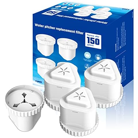 Water Filter Compatible with Epic Water Pitcher Aquagear Seychelle, 150 Gallon Water Pitcher Filter Replacement Filter for EPIC Water Filter Pitcher, Remove Odors, Fluoride, BPA Free, 4 Pack Cover