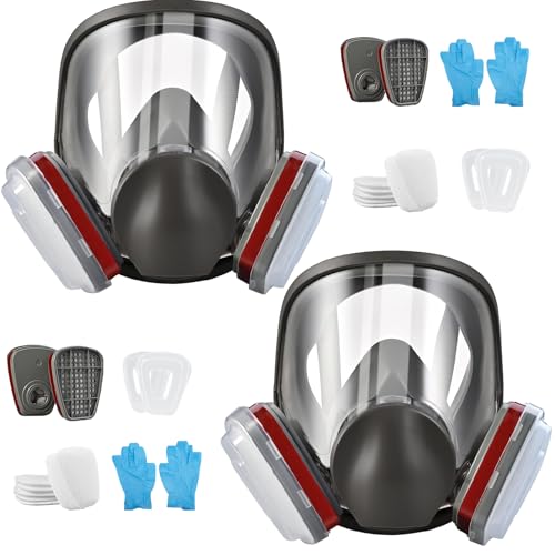 2pcs Respirator Full Face Mask with Filter, Full Face Cover Gas Mask with Filters for Paint, Against Dust, Spray, Construction Work, Welding, Sanding