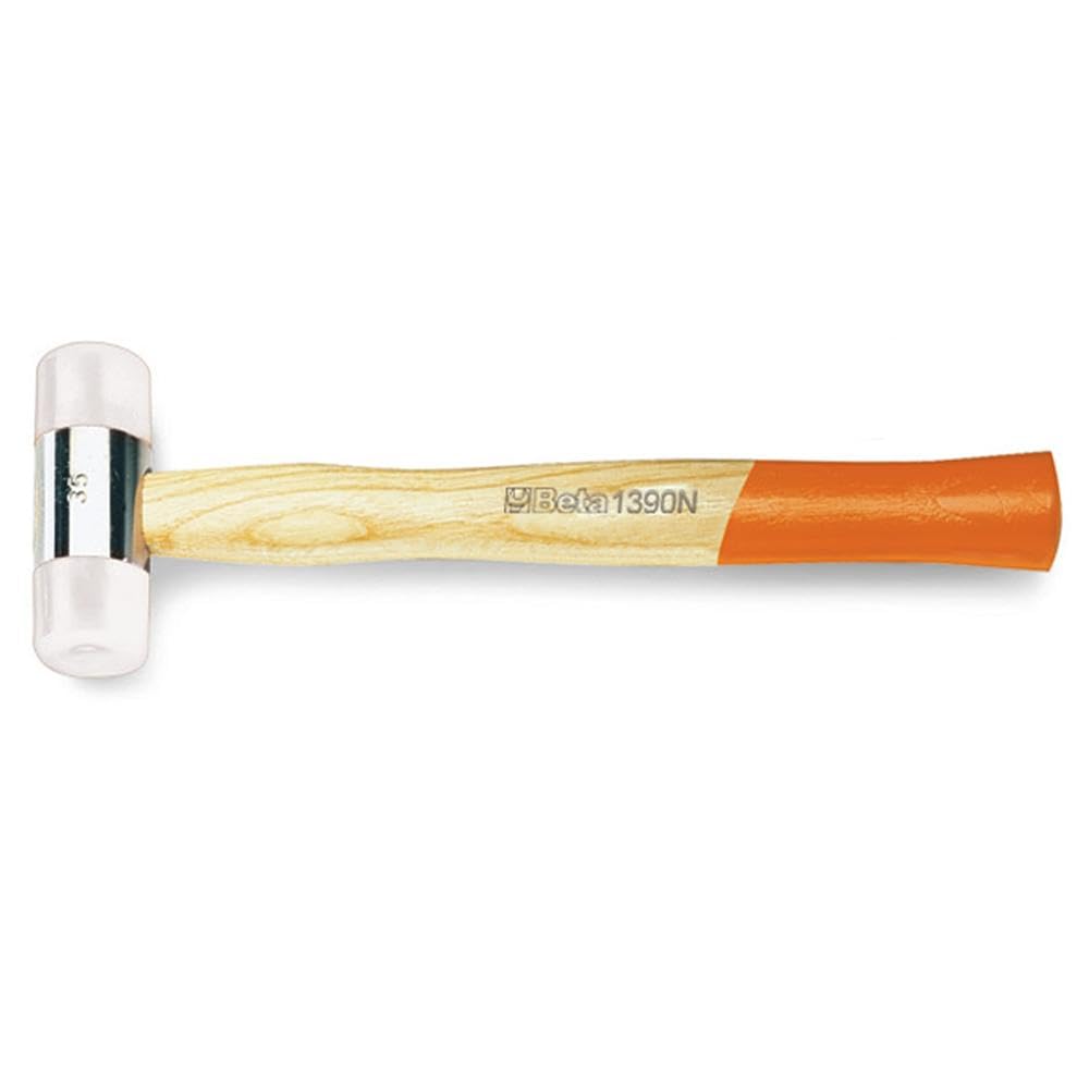 BETA - Mazzuola Professionale con Battenti Intercambiabili in Nylon, Mazzuola con Manico in Legno per Lavorazioni su Metallo e Lamiera, Battenti Medio-Duri Resistenti a Olio e Usura, Serie 1390N