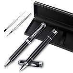 YUNCHUN 2PCS Luxury Carbon Fiber Ballpoint and Rollerball Pen Set, Medium Point Liquid Black Ink Pens with 2 Extra Refills, Retractable Ball Pen for Writing, Best Pen Gift Set for Men & Women