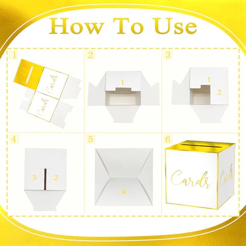 Image of White Card Box for Party, 8.7 inch Gold Foil Gift Cards Receiving Box Holder for Wedding, Bridal Shower, Graduation, Birthday, Retirement, Baby Shower, Anniversaries Party Decorations