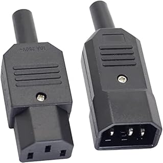 LRMYS 1-Pair C13C14 Power Connector, IEC320 AC 250V 10A 3-Pin Brass-plated Terminals Panel Mount Inline Adaptor C14 Male Plug & C13 Female Socket for PC Computer Electric Cooker Printer Charger