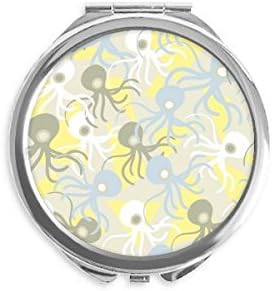 Illustration Animals Lovely Octopus Hand Compact Mirror Round Portable Pocket Glass