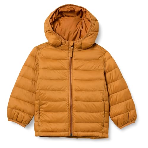 Amazon Essentials Kleinkind-Jungen Leichte, Wasserabweisende, verstaubare Pufferjacke mit Kapuze, Hellbraun, 3T