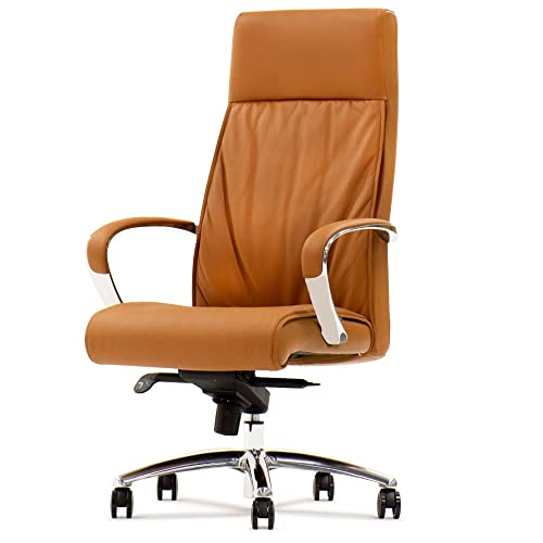 Zuri Furniture Forbes Genuine Leather Aluminum Base High Back Executive Chair - Tan #TOP4