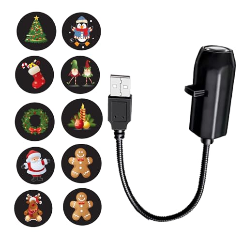 demaxiyad Proyector de luces de Navidad para exteriores, decoraciones de de Navidad USB con 10 patrones, decoraciones del hogar para Acción de Gracias, oficinas, escritorio, hogar, escuela