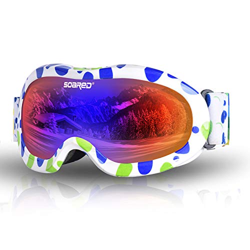 Soared Kids Ski Goggles, OTG Anti-Fog Snow Goggles, UV Protection Dual Lens Skating