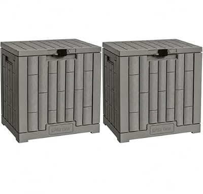 EAST OAK Outdoor Storage Box, 31 Gallon 2 Pack Deck Box Indoor and Outdoor Use, Waterproof Resin Storage Bin for Package Delivery, Patio Cushions, Gardening Tools, Lockable, UV Resistant, Grey