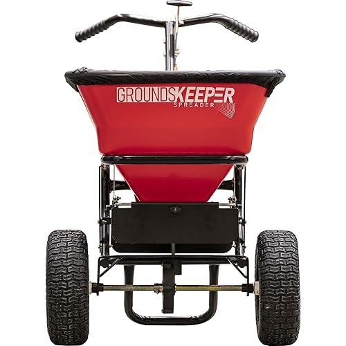 Buyers Products Walk Behind Push Snow Rock Salt Spreader 3039632R Grounds Keeper, 100 Pound Capacity, Red