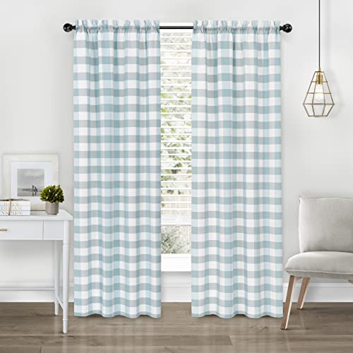 Goodgram Modern Country Farmhouse 2 Piece Large Check Buffalo Plaid Rod Pocket Window Curtains - Assorted Colors & Sizes (63 In. L Pair, Blue) #TOP12
