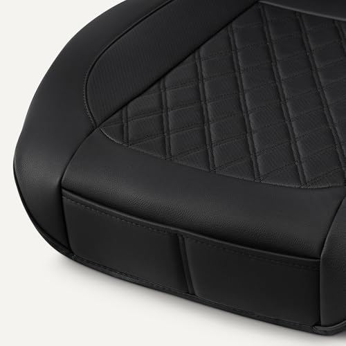 Image of Amazon Basics Front Car Seat Covers, Breathable Faux Leather, Universal Fit, Black, 2-Pack