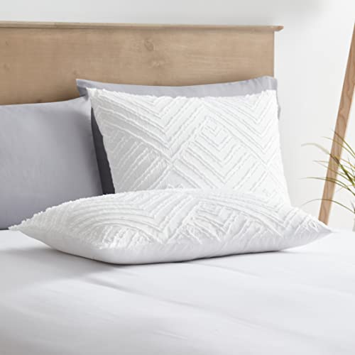 Image of Boho Queen Duvet Cover Set - Textured 3 Piece Tufted White Bedding with Zipper Closure, 1 Queen Size Duvet Cover 90x90 Inches and 2 Pillow Shams