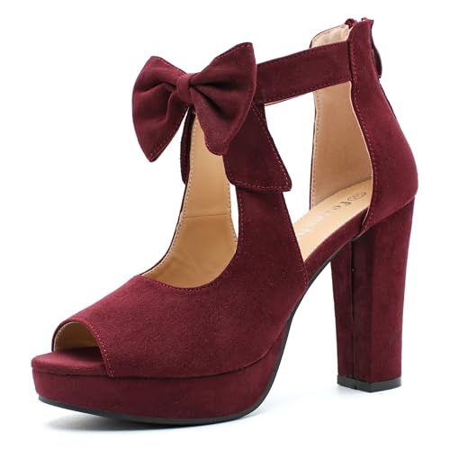Image of fereshte Women's Bow Chunky Heel Sandals, Platform High Heel, Peep Toe, 3.94 Inch Block Heel