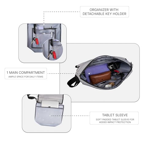 Image of F Gear Kyoto Grey 8L Premium Tablet Sling Bag | Melange Herringbone Fabric | Fits 15 inch Laptop /Tablet | Lightweight, 1 Compartment & 2 Pockets | Ideal for Work, College, Daily Commute & Travel
