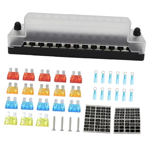MUCKLILY 1 Juego Caja de fusibles soporte de circuito de 12 vías portafusibles para Soporte de fusible impermeable portafusibles de 12 vías Tornillo: acero inoxidable