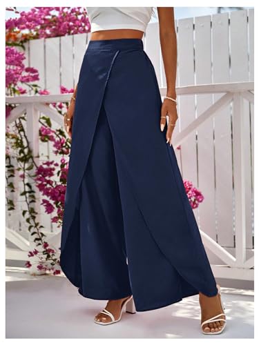 MakeMeChic Women's Wide Leg Pants Elastic High Waisted Wrap Front Long Palazzo Pants3