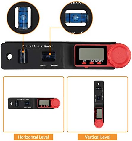 Digital Angle Finder,eSynic 0~200° Digital Protractor Spirit 180mm Level Angle Finder Gauge Meter with Professional Level Bubble and LCD Display for Construction Carpenter Craftsman Home etc