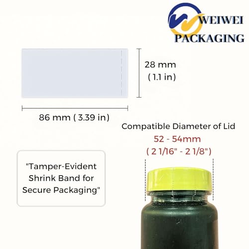 Image of Weiwei - 500 PCS, 86 x 28 mm, Clear Perforated Tamper Evident Cap Seals - Fits 2.05 inch-2.13 inch (52-54 mm) Lid Diameter