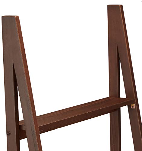Image of Amazon Basics 5-Tier Ladder Bookshelf Storage Organizer, Solid Rubberwood Frame, Space-Saving Bookcase, Sturdy Shelves, Walnut Finish, 14 inch D x 24.8 inch W x 70.1 inch H