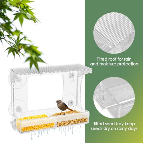 Tigvio 2 Pcs Clear Window Bird Feeder with Strong Suction Cups, Outdoor Feeders for Wild Birds, Transparent Bird House for Balcony with Clear Viewing, Garden Décor & Gift for Bird Watching Enthusiasts