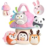 GUZROK Interactive Plush Mushroom House Playset with 6 Stuffed Animal Toys – Soft Sensory Toy for Babies & Toddlers, Montessori Learning Plush with Crinkle Sounds – Portable Gift for Boys & Girls