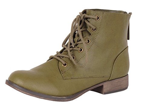 Breckelle's Women's Georgia-43 Faux Leather Ankle High Lace Up Combat Boots