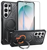 FNTCASE for Samsung Galaxy S26-Ultra Case: [360 Spin Magnetic Ring Kickstand] [Compatible for MagSafe] [Screen Protector] Heavy Duty Military Grade Protection Protective Stand Phone Case Translucent