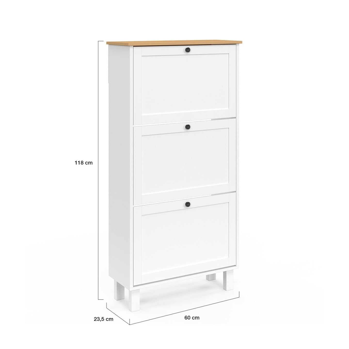 IDMarket – Mueble para zapatos 18 pares Aquiles 3 puertas blanco y bandeja madera
