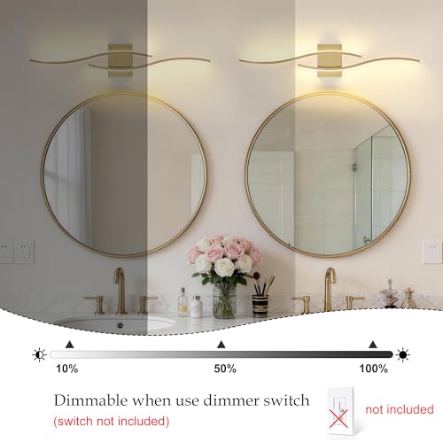 Image of KARTOOSH Hardwired Gold Vanity Lights for Bathroom | 2 Pack 31.5 in LED Vanity Light, 3CCT Dimmable, Waterproof Rustproof, Hardwired Wall Mount for Bathroom Mirror Sides