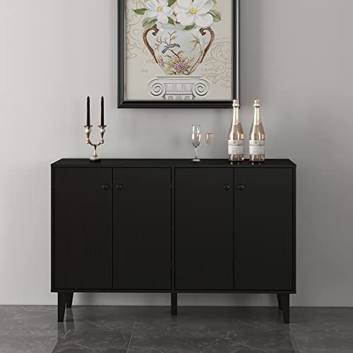 Panana Sideboard Buffet Cabinet Kitchen Storage Cabinet Living Room 4 Doors Console Table (Black) #TOP2