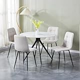 Style contemporain Mobilier-Deco Rana - Lot de 4 chaises en Tissu Blanc écru Pieds en métal Noir