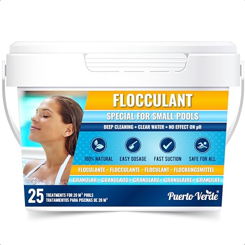 Puerto Verde • Floculant Naturel 25 Traitements. Clarifiant pour Les Petites Piscines et Les Spas. Éliminateur de Turbidité pour Une Eau Cristalline. Format Granulé à Utilisation Sûre.