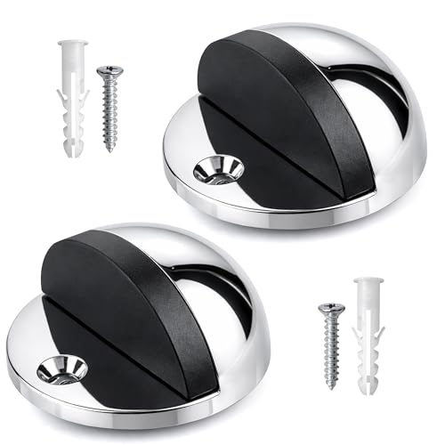 ZAVIA Oval Door Stop (Set of 2) | Stainless Steel Floor Mounted Door Stopper for Skirtings & Floors | Anti-Slam Door Stops with Thick Rubber | Best for Home & Office Use (45mm, 2, Count)