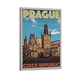 LZTEN Póster de viaje de estilo retro vintage o lienzo – Praga República Checa arte de pared arte de pared World Travel Vacaciones Art Deco lienzo arte pared póster 16 x