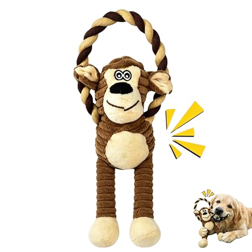 Durable Monkey Dog Toy Plush Squeaky Stuffed Dog Toy with Rope Interactive Chew Toy for Teething Puppies and Small Medium & Large Dogs