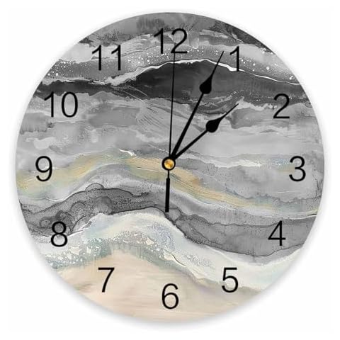 Artwork Store Non-Ticking Wall Clock for Kitchen/Living Room/Bedroom/Office/School/Bathroom Decor, Ocean Waves Beach Gradient Abstract Gray Silent Clock Battery Operate Wall Clock 10 Inch Cover