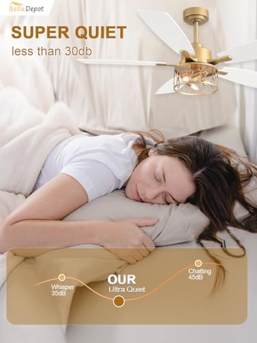Image of Bella Depot 52 inch Gold Ceiling Fan with Light, Caged Chandelier Fan