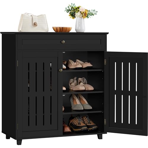 Yaheetech Shoe Cabinet, 4-Tier Shoe Storage Cabinet with Drawer &