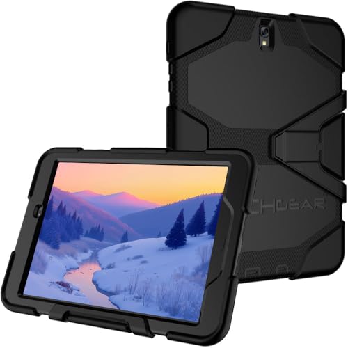 TECHGEAR Schutzhülle für Samsung Galaxy Tab S3 9.7 Zoll (SM-T820 Series) - Robuste Heavy Duty Schutzhülle Panzer Überlebenszeit mit abnehmbaren Ständer Schule, Kids, Bauunternehmer Fall - Schwarz