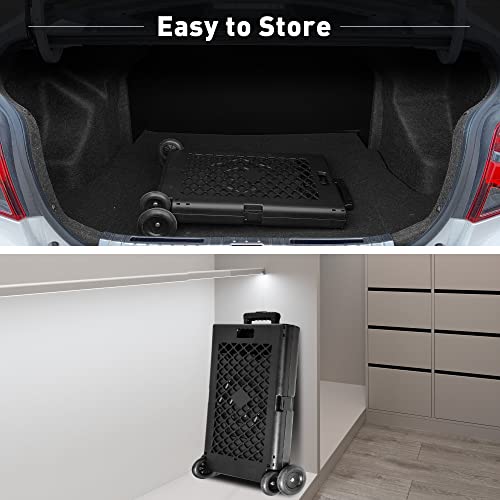 Endynino Foldable Rolling Crate With Wheels, Folding Heavy Duty Collapsible Basket With Telescopic Handle, 66 Lbs Capacity Rolling Cart For Shopping,Travel, Laundry, Black, Large #TOP5